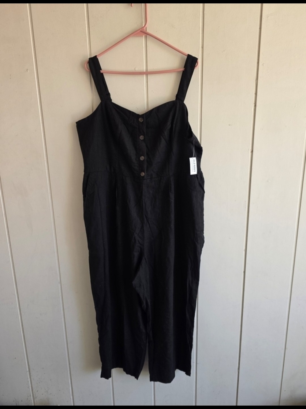 Old Navy Linen Blend Black Button Cropped Jumpsuit Romper New Petite XXL